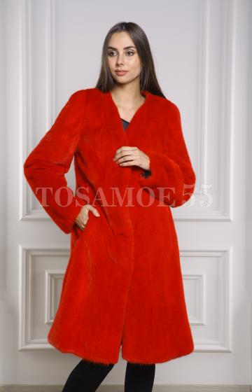 Шуба-пальто из норки цвет красный