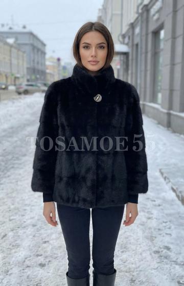Черная короткая норковая шуба поперечка